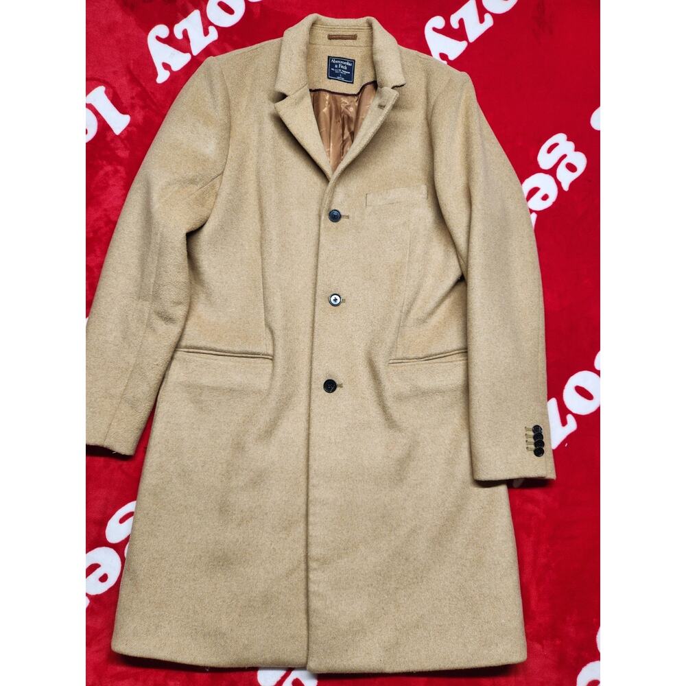 Abercrombie & Fitch Men’s Wool Blend Overcoat Tan Camel Button Coat Size L